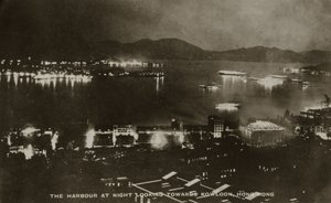 Der Hafen bei Nacht mit Blick auf Kowloon, Hongkong, aus einem Fotoalbum zum Dienst von Pte H. Chick, 1940