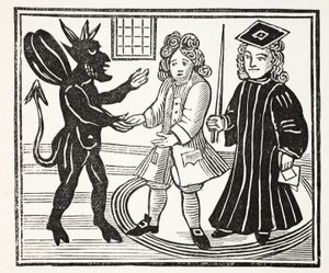 Die Geschichte von Dr. John Faustus, Illustration aus Chap-books of the Eighteenth Century von John Ashton, veröffentlicht 1882 von English School
