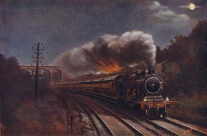 Der Hook of Holland Express bei Nacht, Liverpool Street Station nach Parkeston Quay (Harwich), Great Eastern Railway von English School
