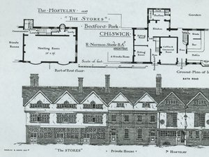 Das Gasthaus und die Läden, Bedford Park, Chiswick, aus The Building News, 1877