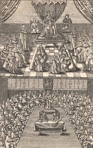 Das House of Lords und das House of Commons unter König Karl I., ca. 1640 von English School