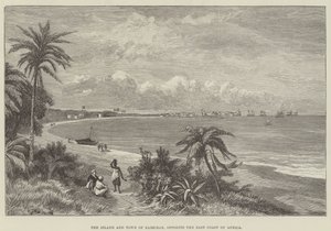 Die Insel und Stadt Sansibar, gegenüber der Ostküste Afrikas (Gravur) von English School
