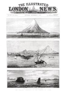 Die Insel Krakatoa, Titelseite der Illustrated London News, 8. September 1883 von English School