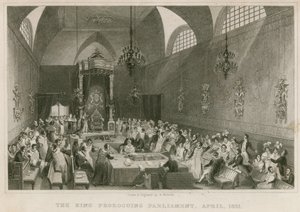 Der König vertagt das Parlament im House of Lords, April 1831 von English School