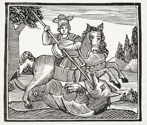 Das Leben und der Tod von St. Georg, dem edlen Champion von England, Illustration aus Chap-books des achtzehnten Jahrhunderts von John Ashton, veröffentlicht 1882