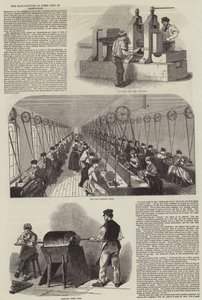 Die Herstellung von Stahlfedern in Birmingham (Stich) von English School