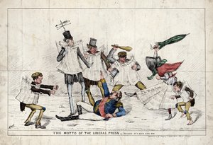 Das Motto der liberalen Presse, zeigt Napoleon III, der von der britischen Presse angegriffen wird von English School