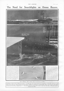 Die Notwendigkeit von Suchscheinwerfern auf Ozeandampfern, aus The Sphere, 27. April 1912
