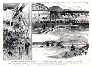 Die neue Jubiläumsbrücke der Ostindischen Eisenbahn über den Fluss Hooghly, in Hooghly, Indien von English School