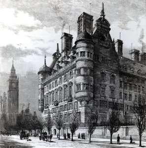 Die neuen Polizeibüros am Victoria Embankment, graviert von H.W.B., veröffentlicht in 
