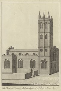 Die Nordwestansicht der Pfarrkirche St. Alban in Wood Street, London