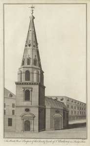 Die Nordwestansicht der Pfarrkirche St. Anthony in Budge Row, London von English School