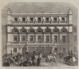 Die Eröffnung des Hartley-Instituts in Southampton durch Lord Palmerston, Ankunft seiner Lordschaft am Institut (Stich) von English School