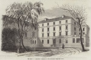 Das Oratorium in Brompton, Außenansicht der Residenz (Gravur) von English School