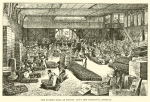 Die Verpackungshalle bei Messrs Moet und Chandon, Epernay (Stich)