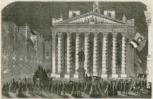 Die Friedensilluminationen an der Royal Exchange, London, 29. Mai 1856 von English School