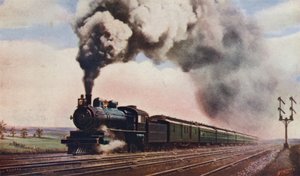 The Pennsylvania Limited bei voller Geschwindigkeit, Pennsylvania Railroad, USA von English School
