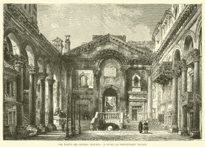 Piazza del Duomo, Spalato, ein Hof des Diokletianspalastes (Gravur) von English School