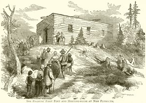 Das erste Fort und Versammlungshaus der Pilger in New Plymouth von English School