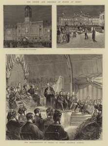 Der Prinz und die Prinzessin von Wales in Derby (Stich) von English School