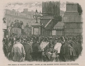 Die Krankheit des Prinzen von Wales: Menschenmenge am Mansion House liest die Bulletins von English School