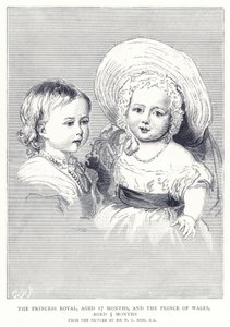 Die Prinzessin Royal, 17 Monate alt, und der Prinz von Wales, 5 Monate alt von English School