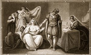 Die Königinwitwe stellt sich und ihre Töchter unter den Schutz von Richard III, Illustration aus David Humes The History of England, veröffentlicht von R. Bowyer, London, 1812 von English School