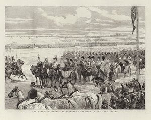 Die Königin inspiziert die Garnison von Aldershot im Long Valley von English School