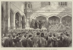 Der Besuch der Königin am Eton College, der Provost liest Gebete im neuen Gebäude (Gravur) von English School