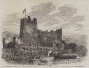 Der Besuch der Königin in Irland, Ihre Majestät geht an Bord in Ross Castle, Seen von Killarney (Stich)