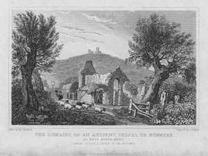 Die Überreste einer alten Kapelle oder eines Nonnenklosters in West Hythe, Kent (Gravur) von English School