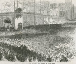 Der Reverend Charles Haddon Spurgeon predigt seine Demutstagspredigt im Crystal Palace von English School