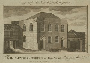 Das Treffen des Reverend Mr. Webb in Hare Court, Aldersgate Street von English School