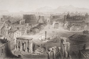 Das Forum Romanum vom Kapitolshügel, Rom, graviert von A. Willmore von English School