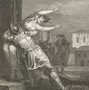 Die Römer entführen die Sabinerinnen, um sie zu ihren Frauen zu machen (Gravur) von English School