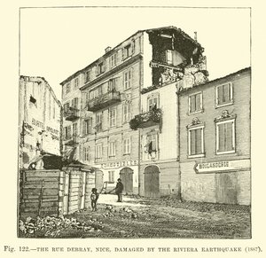 Die Rue Debray, Nizza, beschädigt durch das Riviera-Erdbeben 1887 von English School
