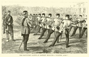 Die Sandhurst-Kadetten bei der Bajonettübung, Waffen verkürzen! von English School