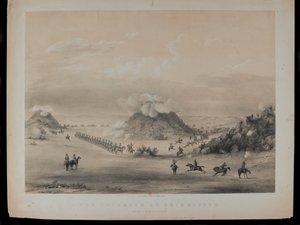 Das Gefecht bei Driekoppen, in der Nähe von Zwaartkopjes, 1845, graviert von Paul Gauci (1834-66), veröffentlicht ca. 1845 von English School