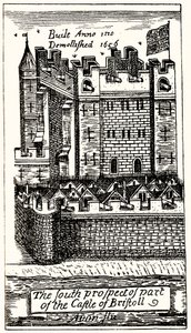 Die Südansicht eines Teils der Burg von Bristol von English School