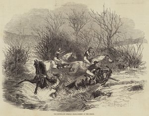 Das Southgate Steeple Chase, Szene am Bach (Gravur) von English School