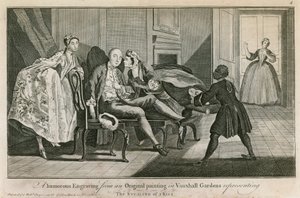 Der Diebstahl eines Kusses: Eine humorvolle Gravur nach einem Originalgemälde in den Vauxhall-Gärten, London