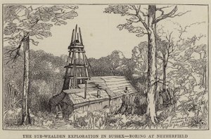 Die Sub-Wealden-Erkundung in Sussex, Bohrung bei Netherfield (Gravur) von English School