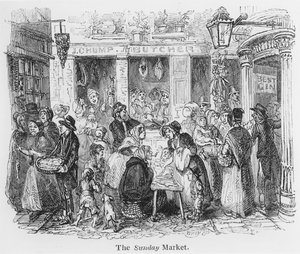 Der Sonntagsmarkt, London (Gravur) von English School
