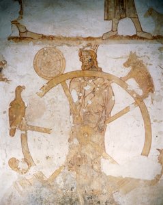 Das Rad der fünf Sinne - ein Affe, Geier, Spinnennetz, Eber und Hahn