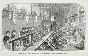 Die Werkstatt unter dem stillen System im Millbank-Gefängnis, aus The Criminal Prisons of London and Scenes of Prison Life von Henry Mayhew (1812-87) und John Binny, 1862 von English School