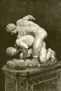 Die Ringer. Marmorgruppe in der Uffizien-Galerie in Florenz (Gravur) von English School