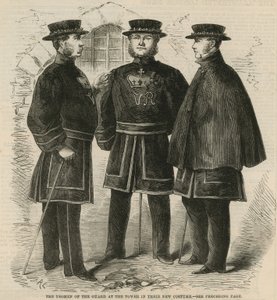 Die Yeomen der Wache im Tower in ihrer neuen Uniform von English School