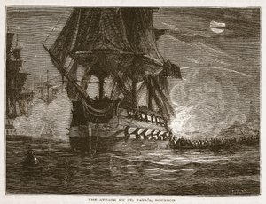 Der Angriff auf St. Pauls, Bourbon, Illustration aus Cassells Illustrierter Geschichte Indiens von James Grant, veröffentlicht 1879 von English School