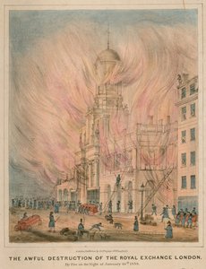 Die schreckliche Zerstörung der Royal Exchange in London durch Feuer in der Nacht des 10. Januar 1838