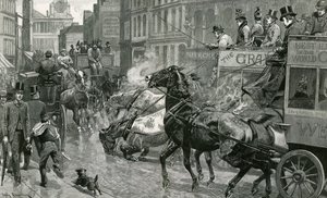 Die Schlacht der Londoner Straßen - Ludgate Hill an einem rutschigen Tag von English School